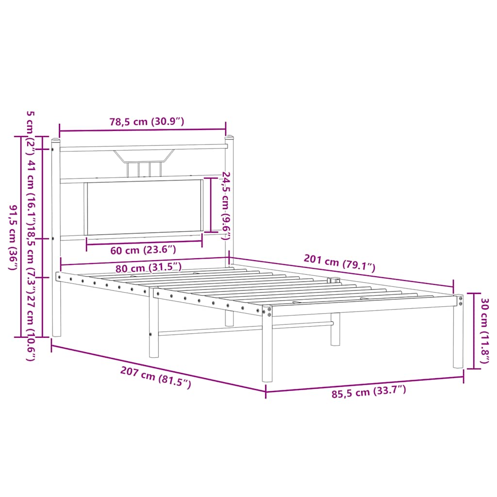 sengeramme 80x200 cm uden madras konstrueret træ sonoma-eg