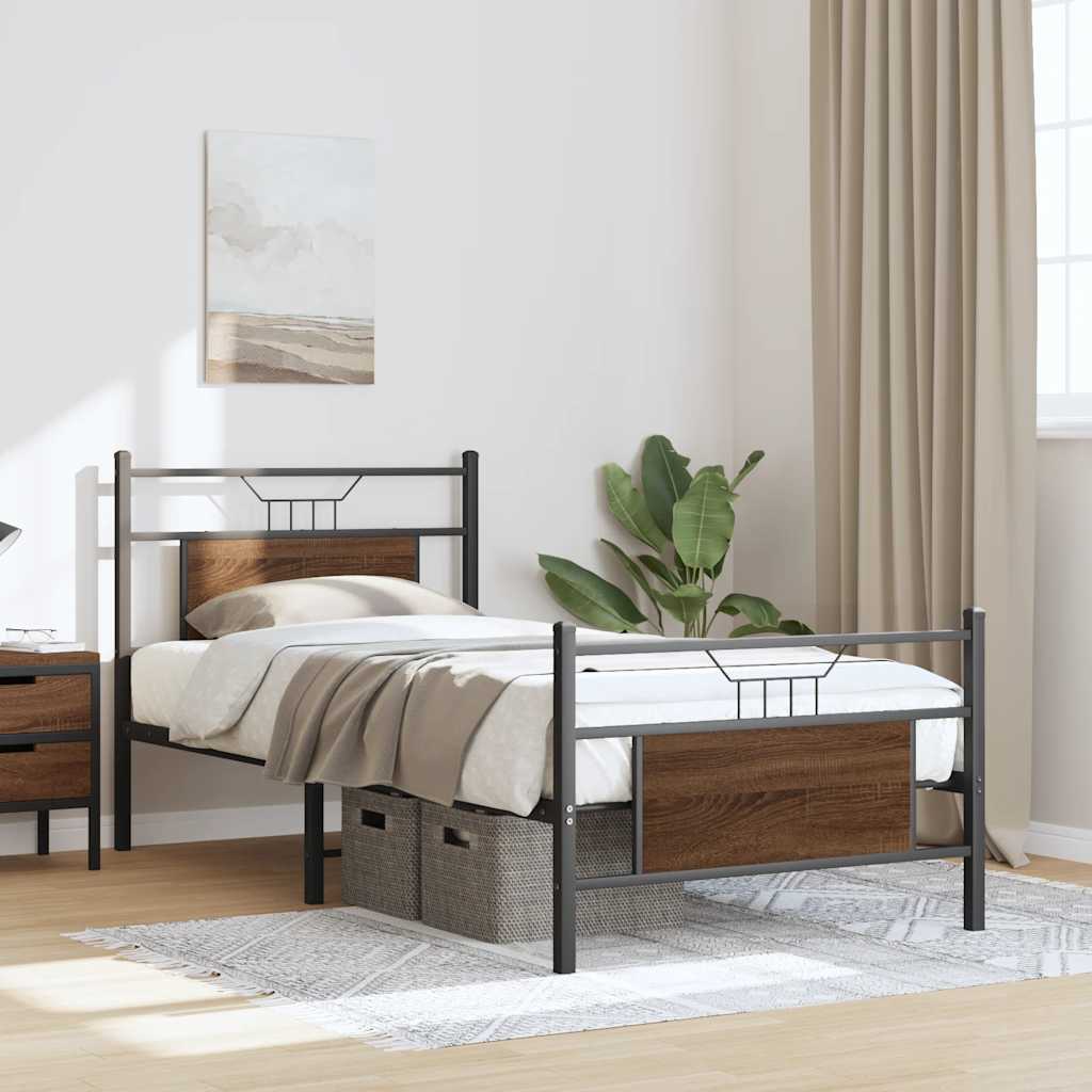sengeramme 90x200 cm uden madras konstrueret træ brunt eg