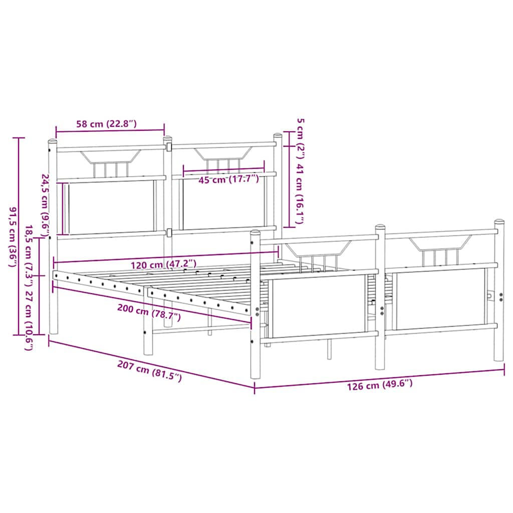 sengeramme 120x200 cm uden madras konstrueret træ brunt eg