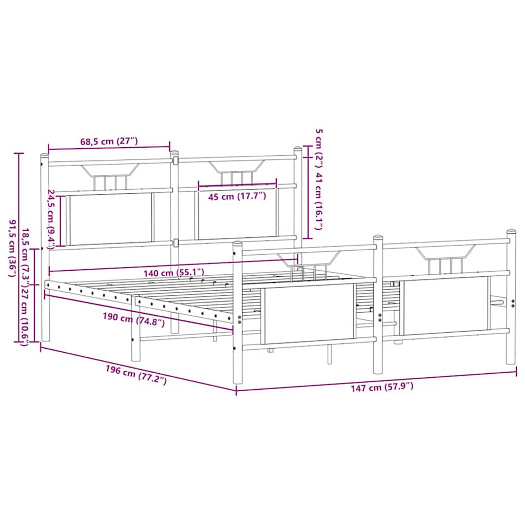sengeramme 140x190 cm uden madras konstrueret træ brunt eg