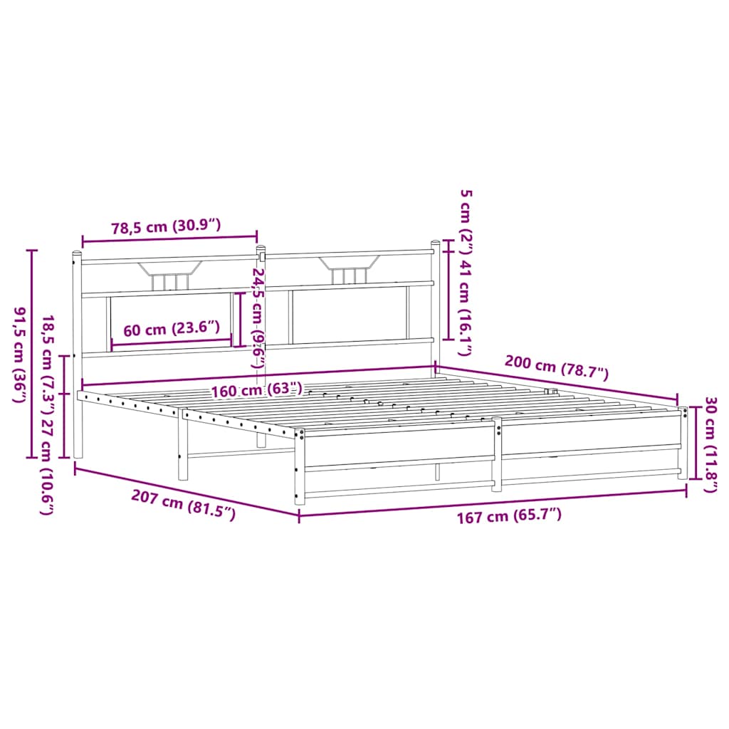 sengeramme uden madras 160x200 cm konstrueret træ røget eg