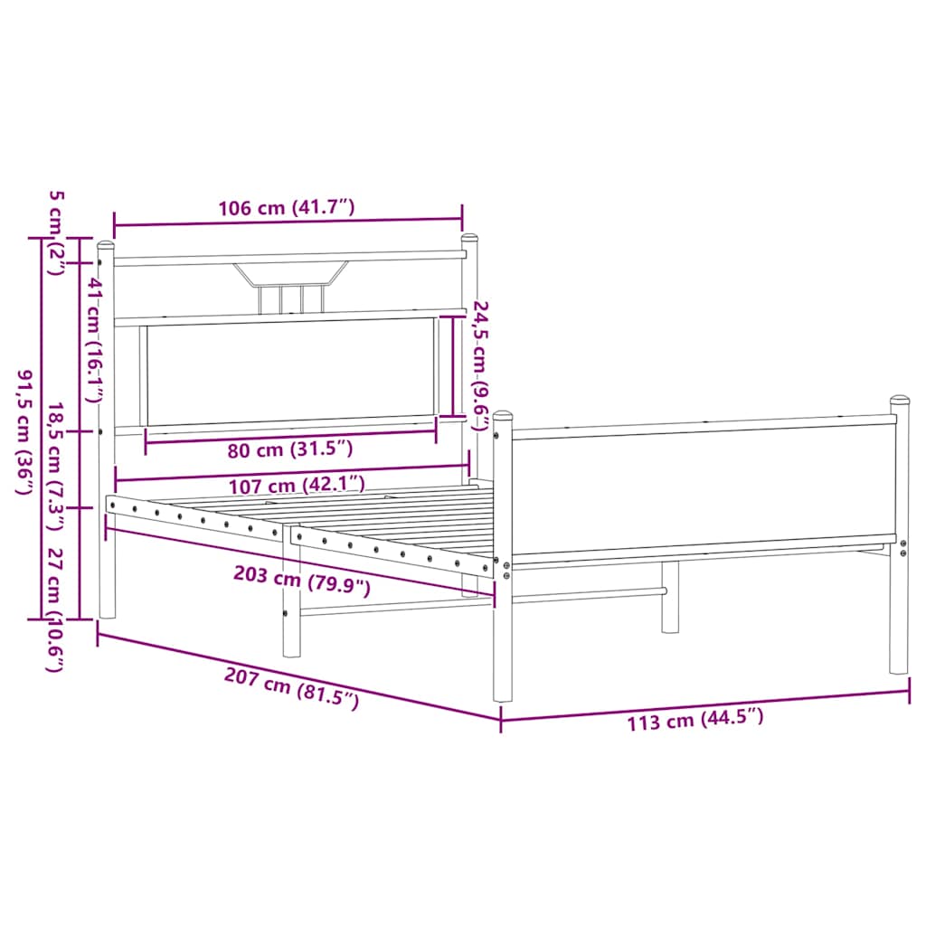 sengeramme uden madras 107x203 cm konstrueret træ røget eg