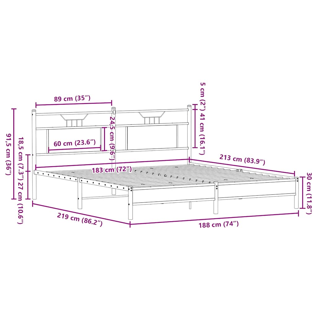 sengeramme uden madras 183x213 cm konstrueret træ sonoma-eg