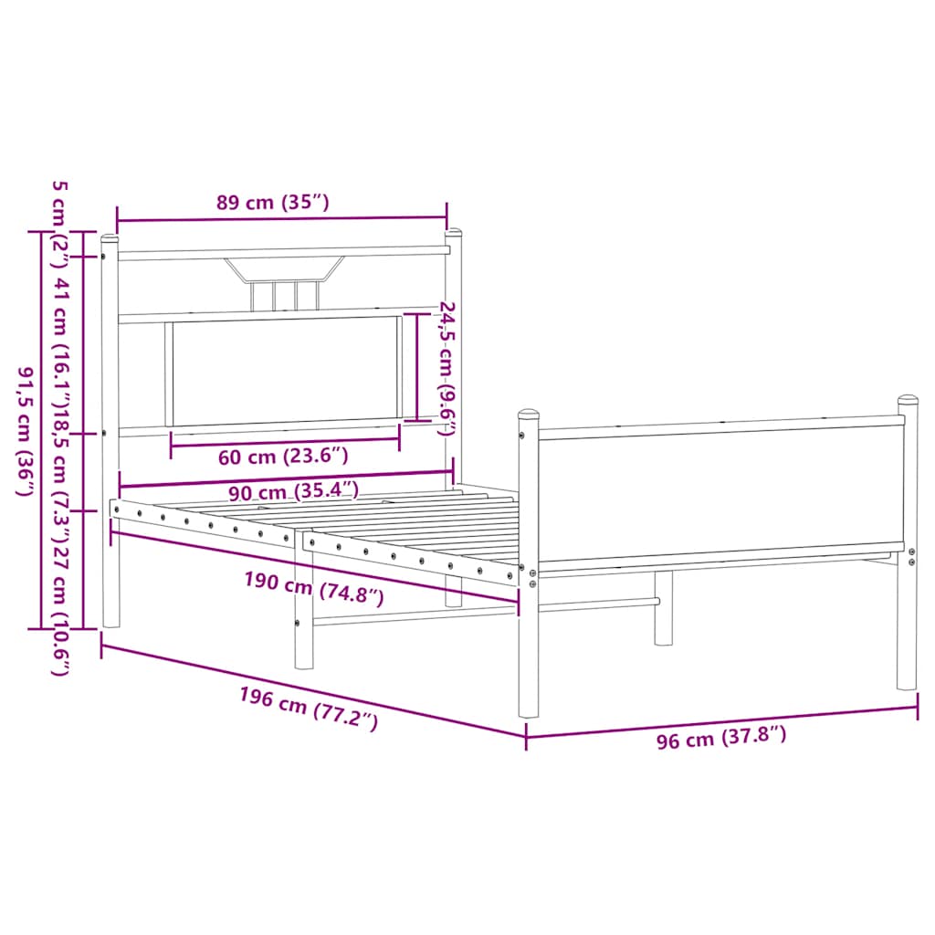sengeramme 90x190 cm uden madras konstrueret træ sonoma-eg