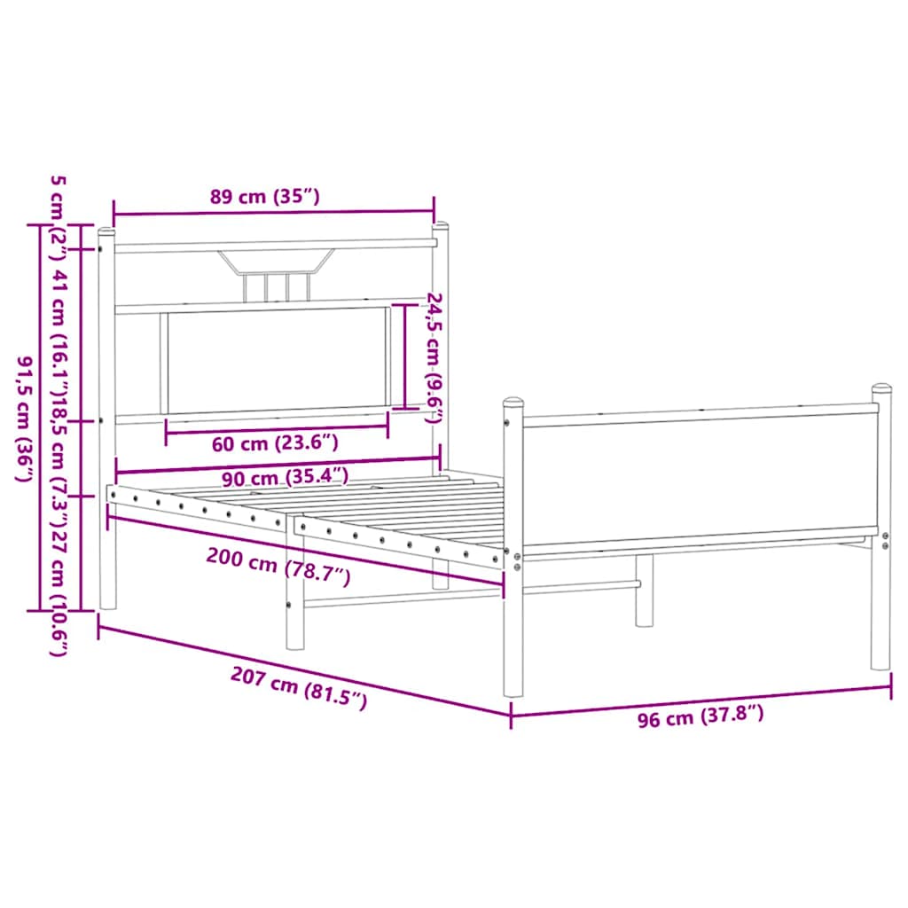 sengeramme 90x200 cm uden madras konstrueret træ sonoma-eg