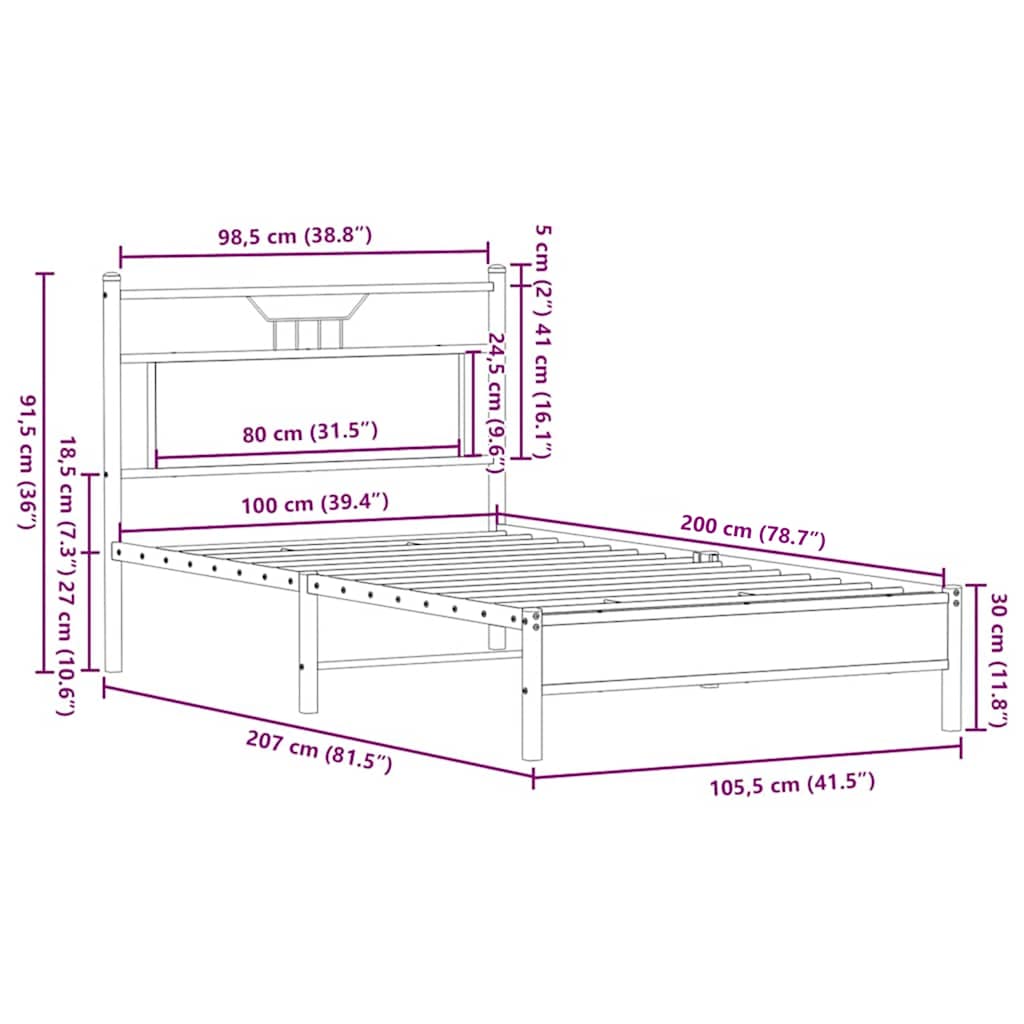 sengeramme 100x200 cm uden madras konstrueret træ brunt eg