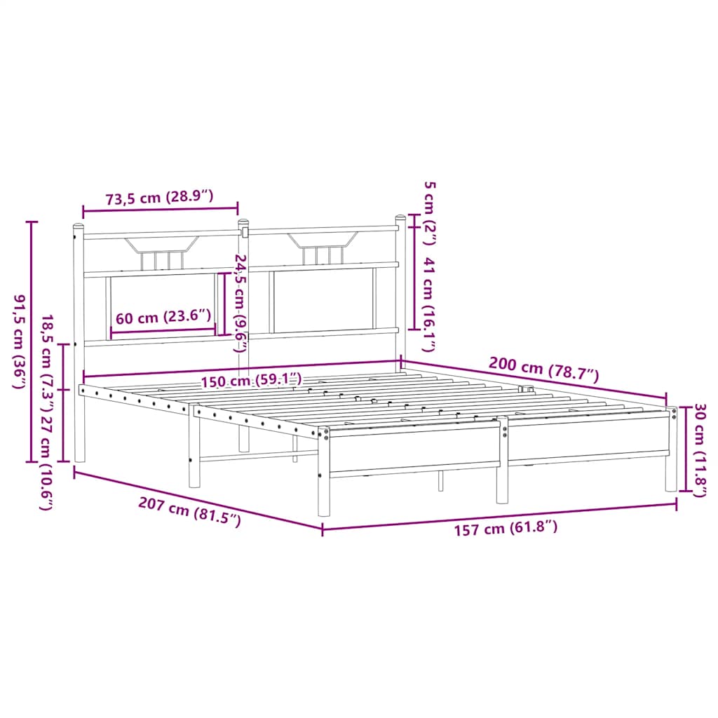 sengeramme 150x200 cm uden madras konstrueret træ brunt eg