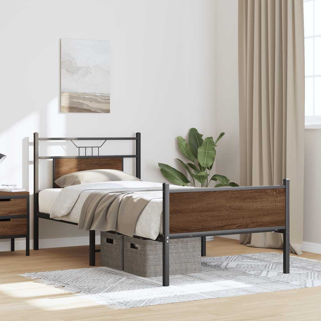 sengeramme 90x200 cm uden madras konstrueret træ brunt eg