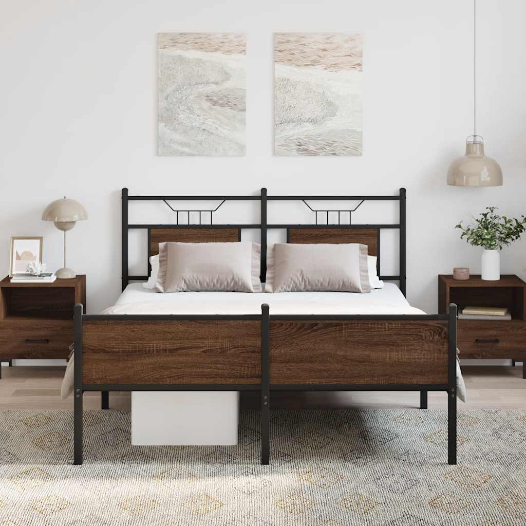 sengeramme 137x190 cm uden madras konstrueret træ brunt eg