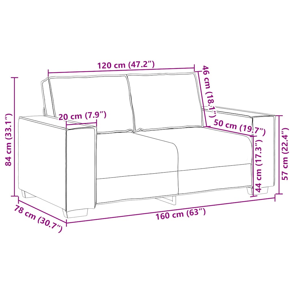 2-personers sofa 160x78x84 cm velour cremefarvet