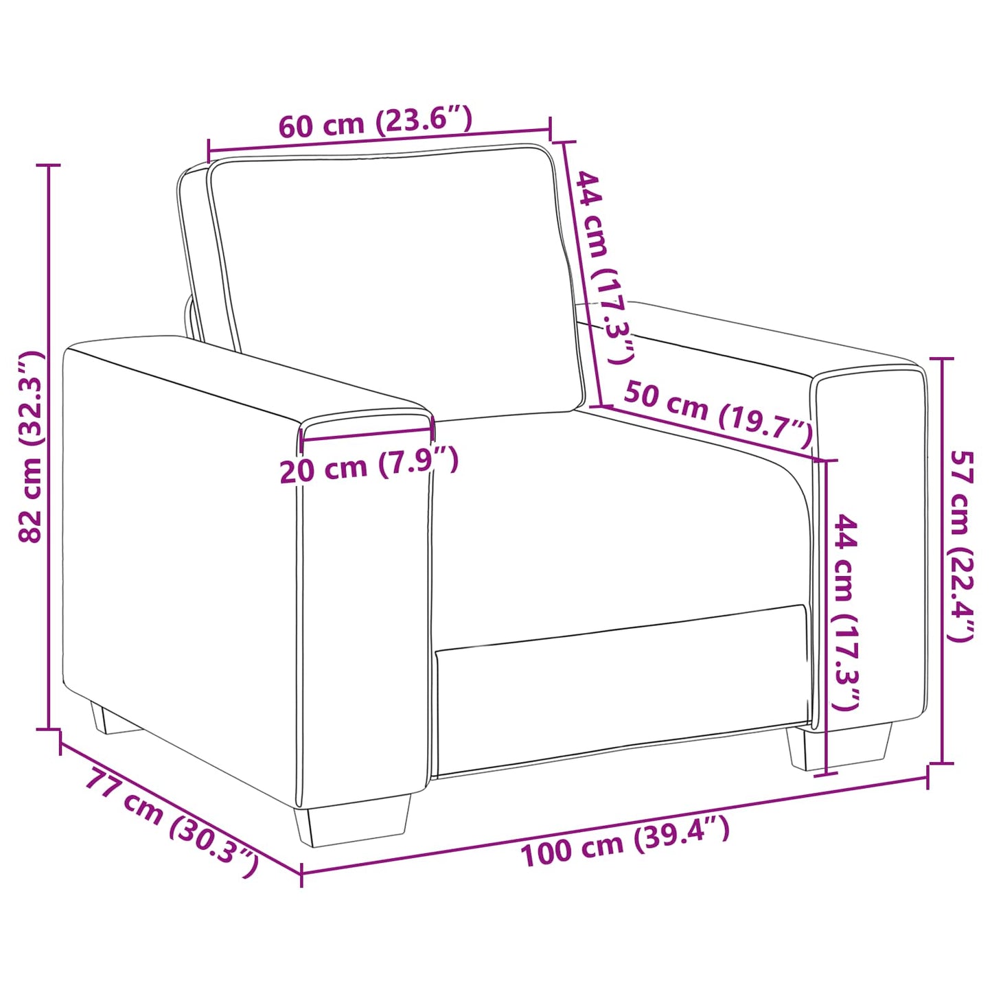 Sofa Stol Skygrå 100 cm Stof
