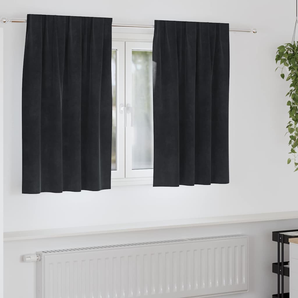 Mørklægningsgardiner 2 stk. Sort 140 x 140 cm Fløjl