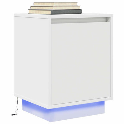 Sengeskab med LED-lys Hvid 38x34x50 cm