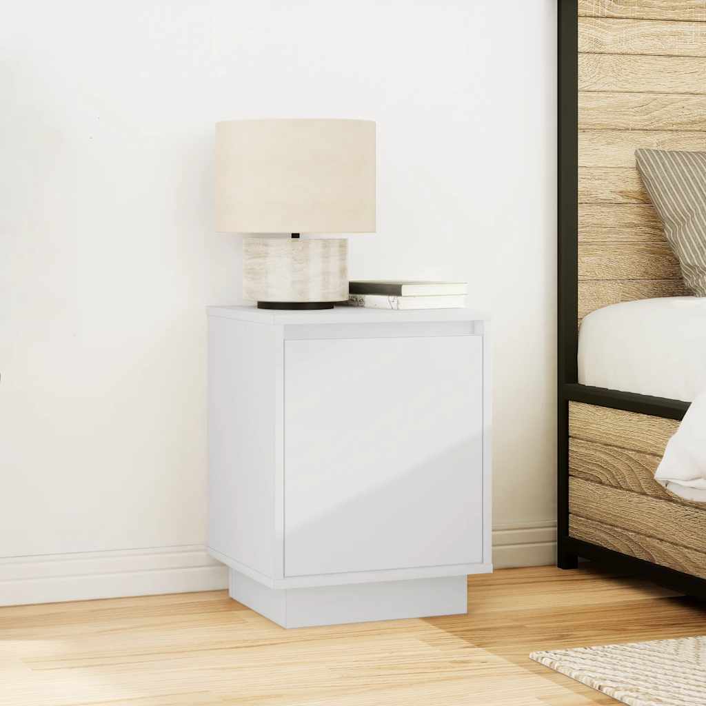 sengeskabe 2 stk. med LED-lys 38x34x50 cm hvid