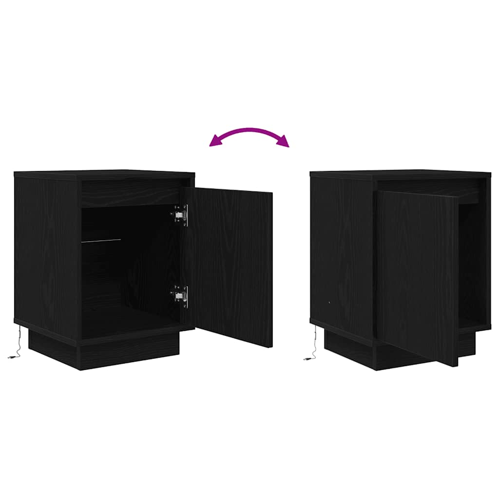 sengeskabe 2 stk. med LED-lys 38x34x50 cm sort