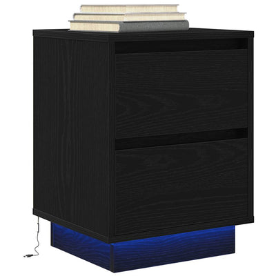Sengeskab med LED-lys Sort 38x34x50 cm