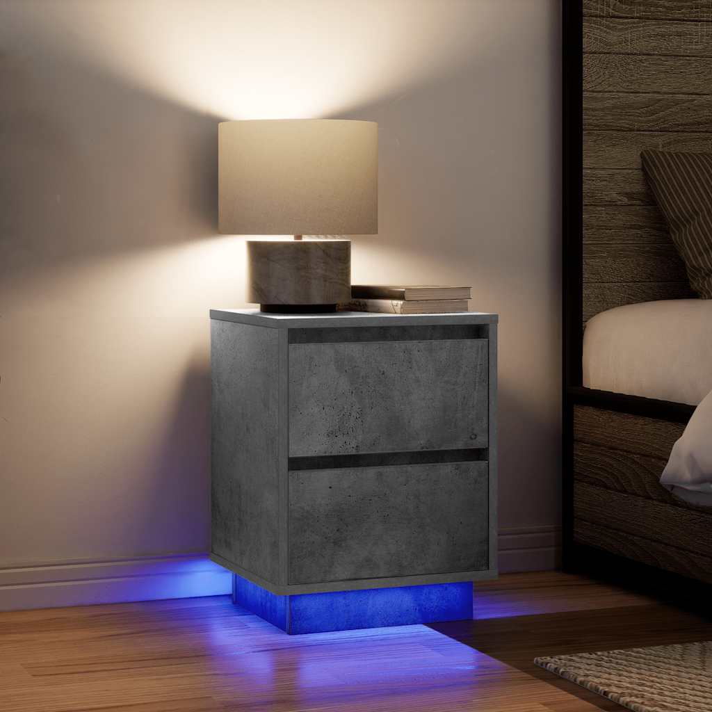 Sengeskab med LED-lys Betongrå 38x34x50 cm