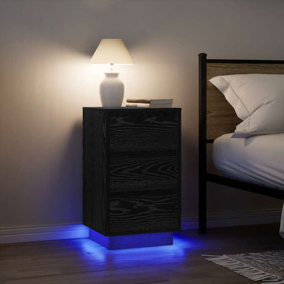 sengeborde med LED-lys 38x34x65 cm sort