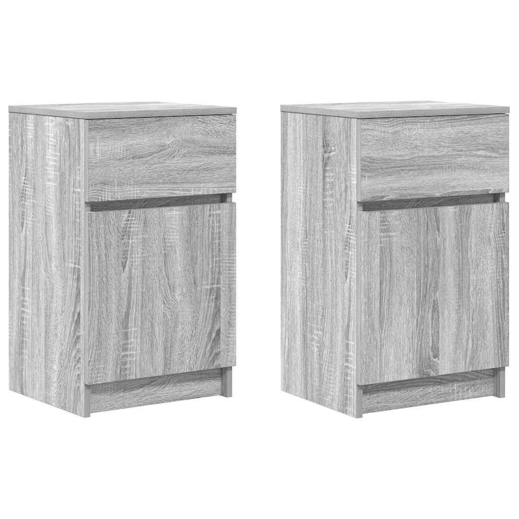 sengeborde 2 stk. 39x35x65 cm konstrueret træ grå sonoma-eg