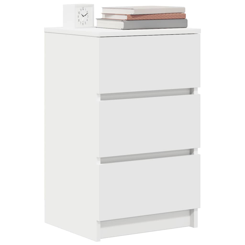 sengebord med 3 skuffer 39x35x65 cm hvid