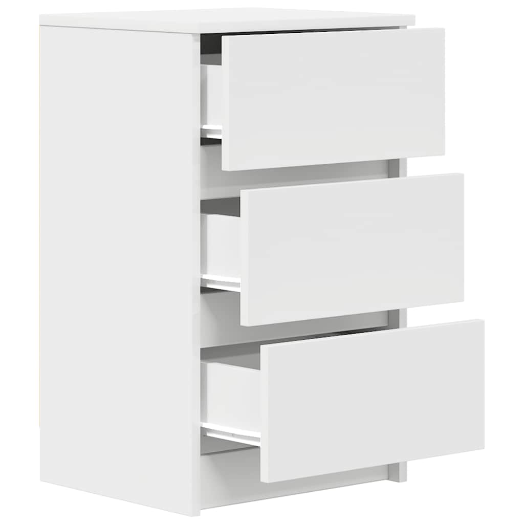 sengebord med 3 skuffer 39x35x65 cm hvid