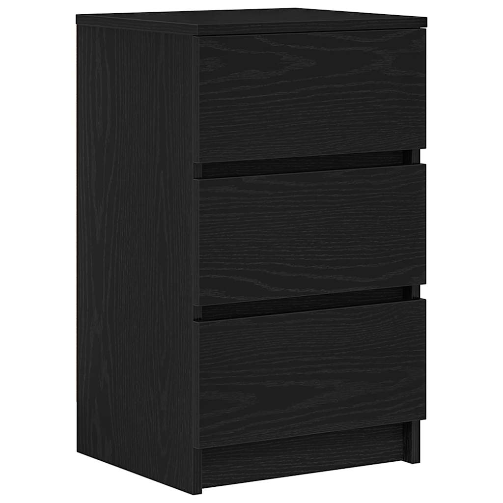 sengebord med 3 skuffer 39x35x65 cm sort