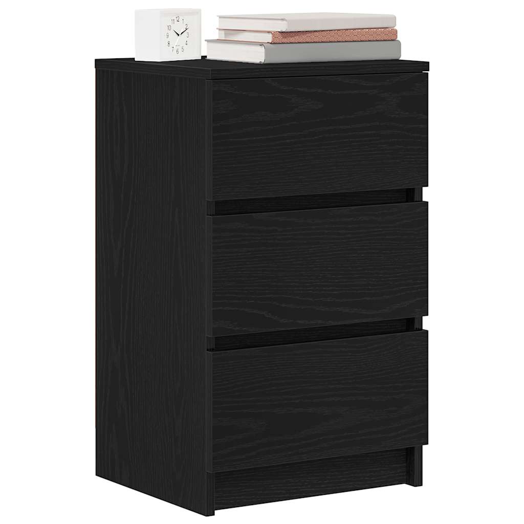 sengebord med 3 skuffer 39x35x65 cm sort