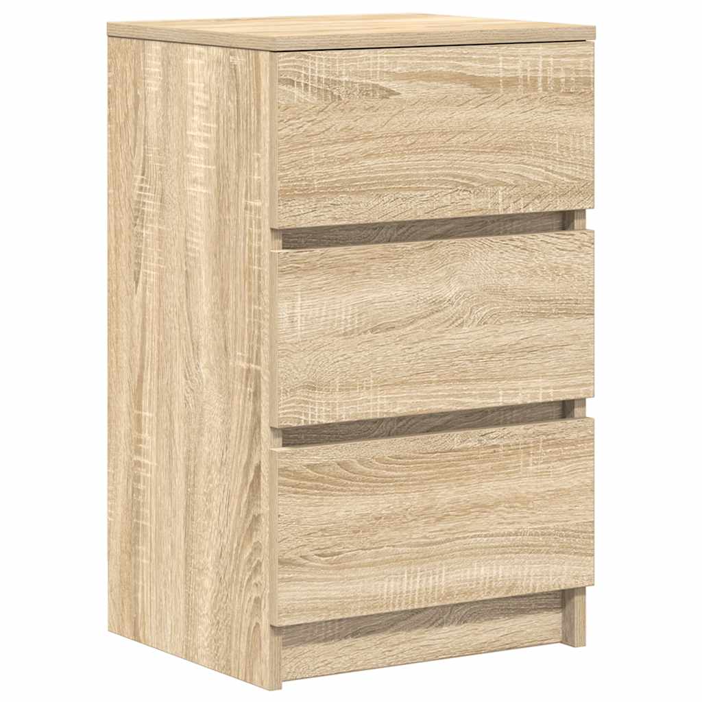 sengebord med 3 skuffer 39x35x65 cm sonoma-eg