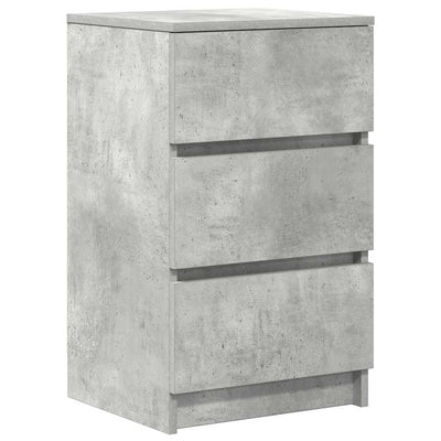 sengebord med 3 skuffer 39x35x65 cm betongrå