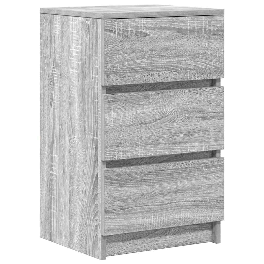 sengebord med 3 skuffer 39x35x65 cm grå sonoma-eg