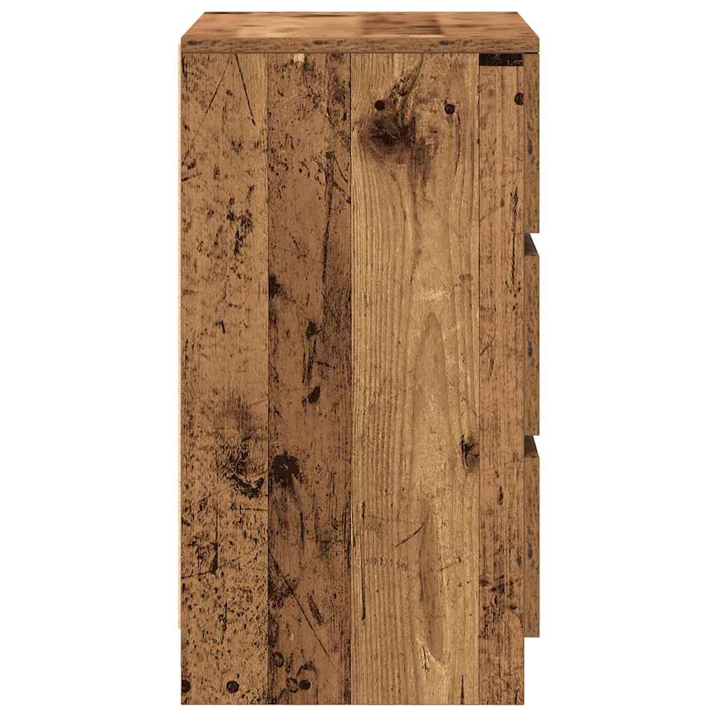 sengebord med 3 skuffer 39x35x65 cm gammelt træ-look