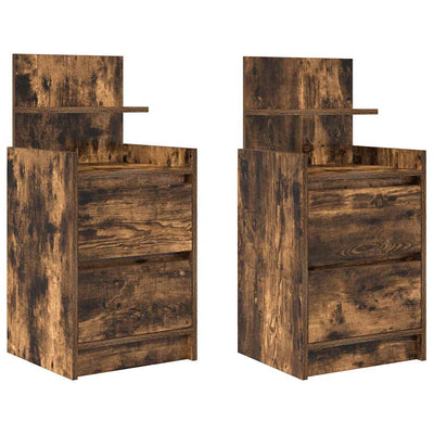 sengeborde med 2 skuffer 2 stk. 38x34x80 cm røget egetræsfarve