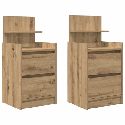 sengeborde med 2 skuffer 2 stk. 38x34x80 cm egetræsfarve