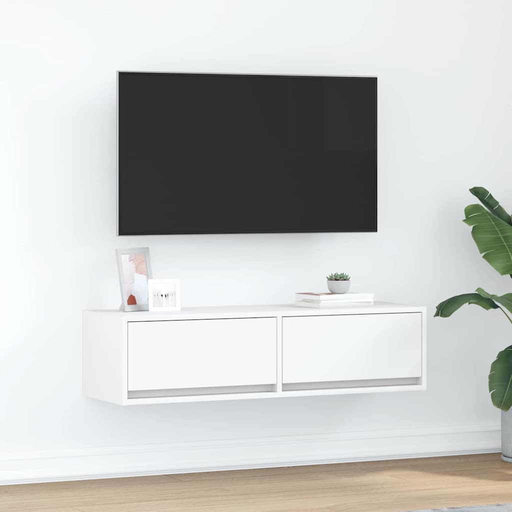 TV-skab med skuffe Hvid 100 x 31 x 25,5 cm Konstrueret træ
