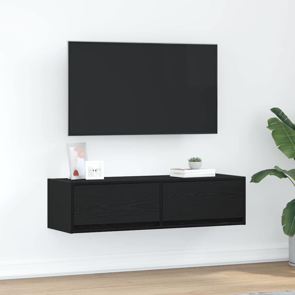 TV-skab med skuffe Sort eg 100 x 31 x 25,5 cm Konstrueret træ