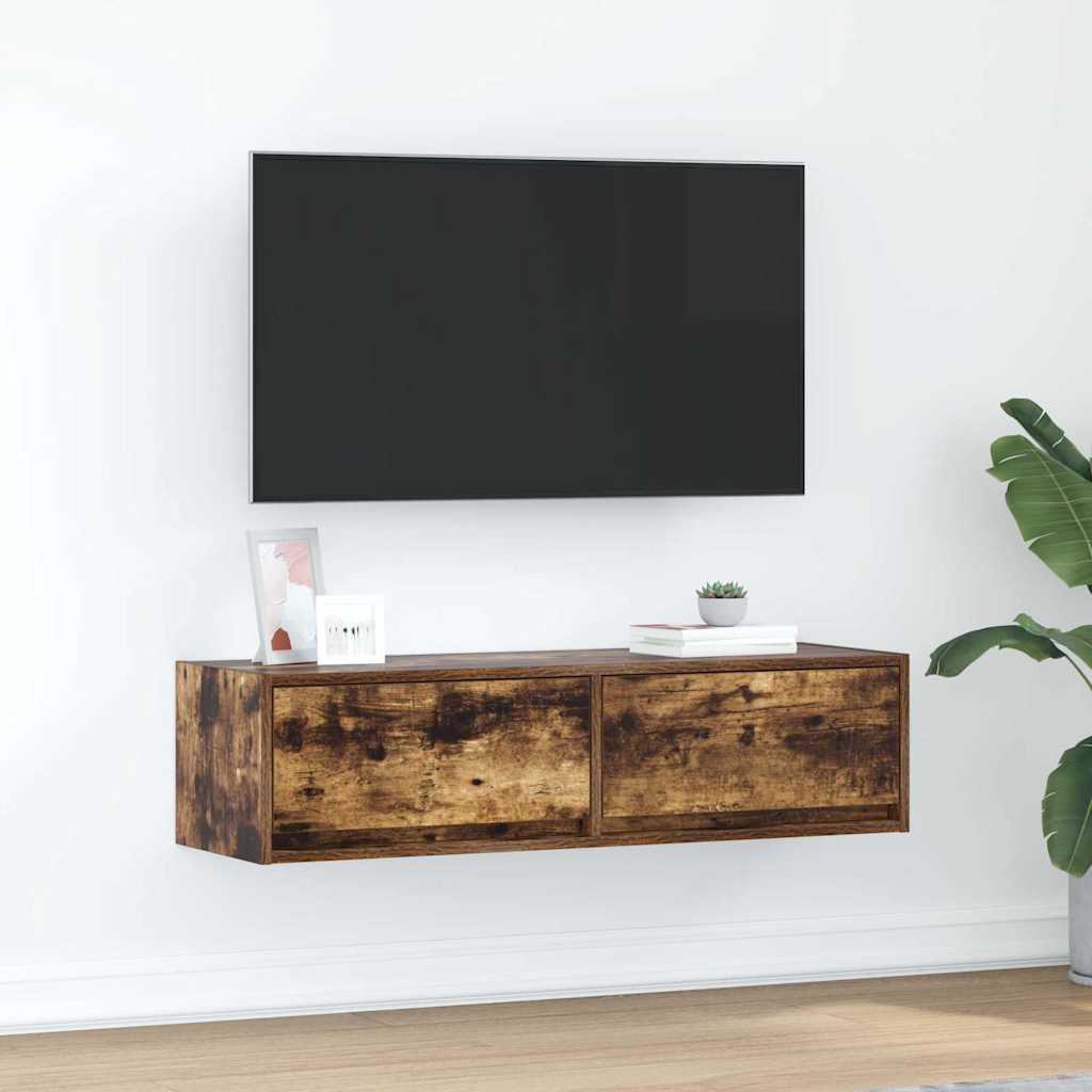 TV-skab med skuffe Røget eg 100 x 31 x 25,5 cm Konstrueret træ