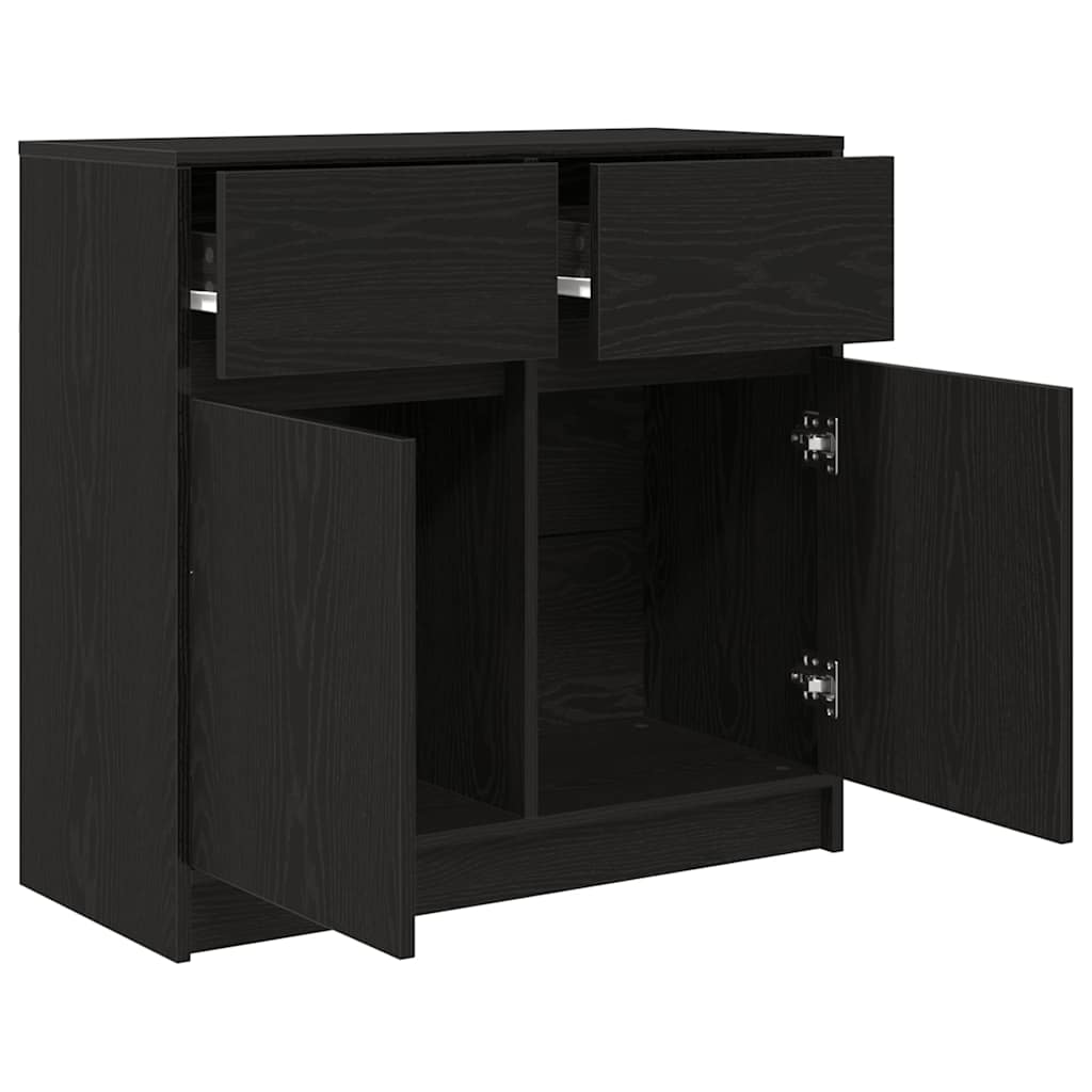 skænk med skuffe 80x34x76 cm konstrueret træ sort egetræ