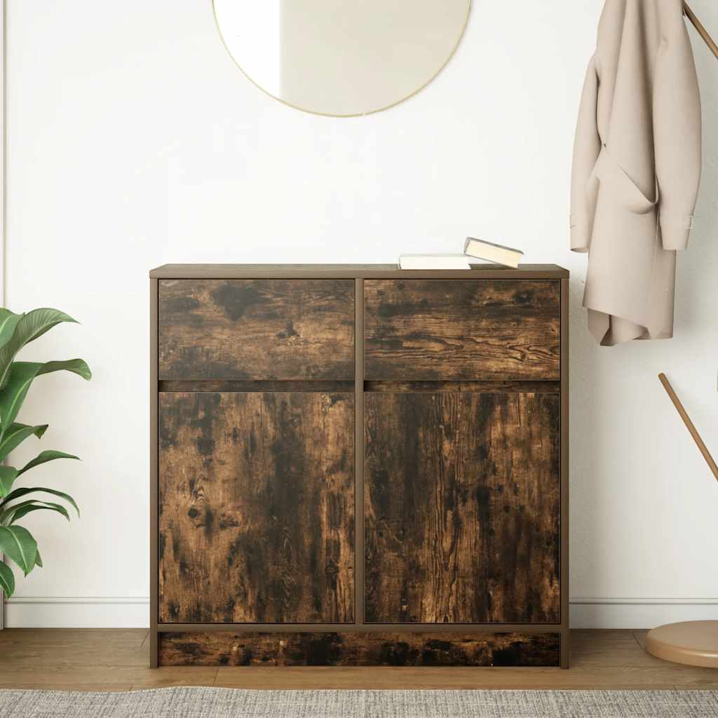 skænk med skuffe 80x34x76 cm konstrueret træ røget egetræ