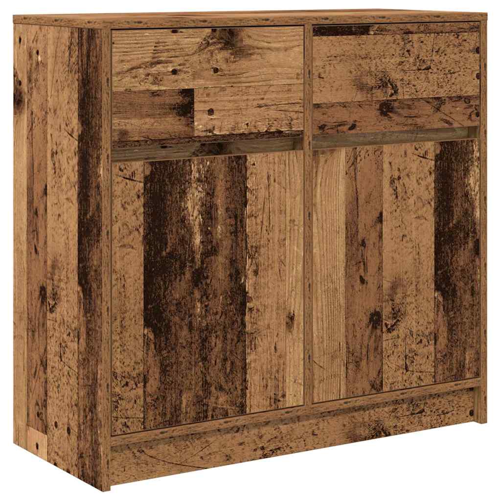 skænk med skuffe 80x34x76 cm konstrueret træ antikt træ
