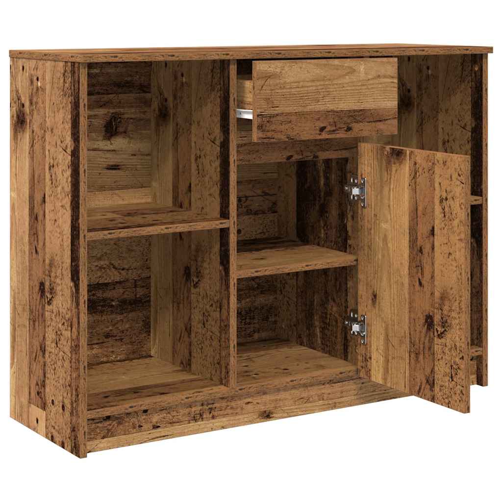 skænk med skuffe 101x35x76 cm konstrueret træ antikt træ
