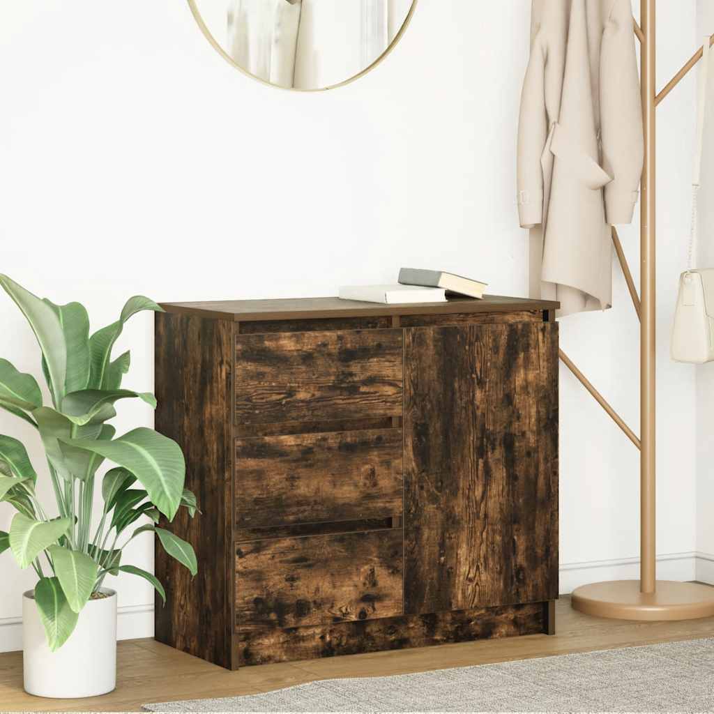 skænk med skuffe 71x35x65 cm konstrueret træ røget egetræ