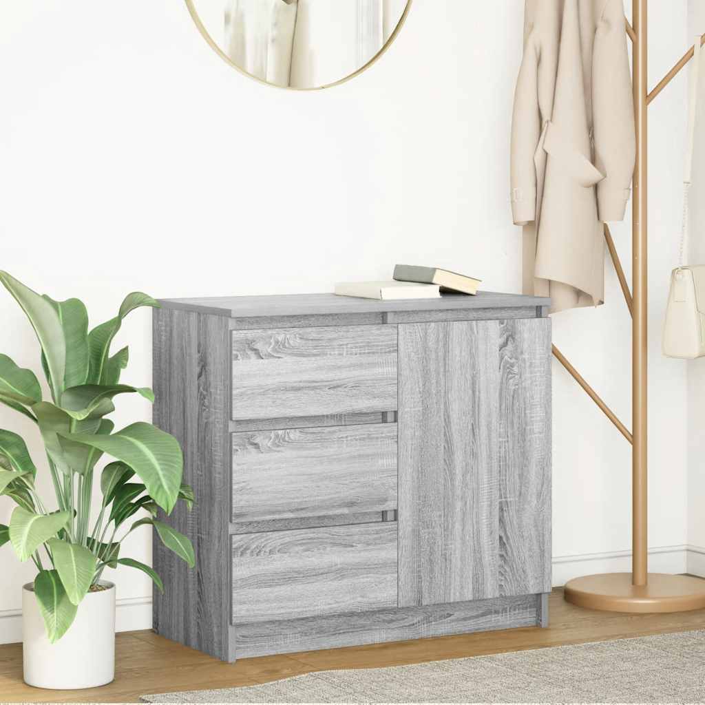 skænk med skuffe 71x35x65 cm konstrueret træ grå sonoma-eg
