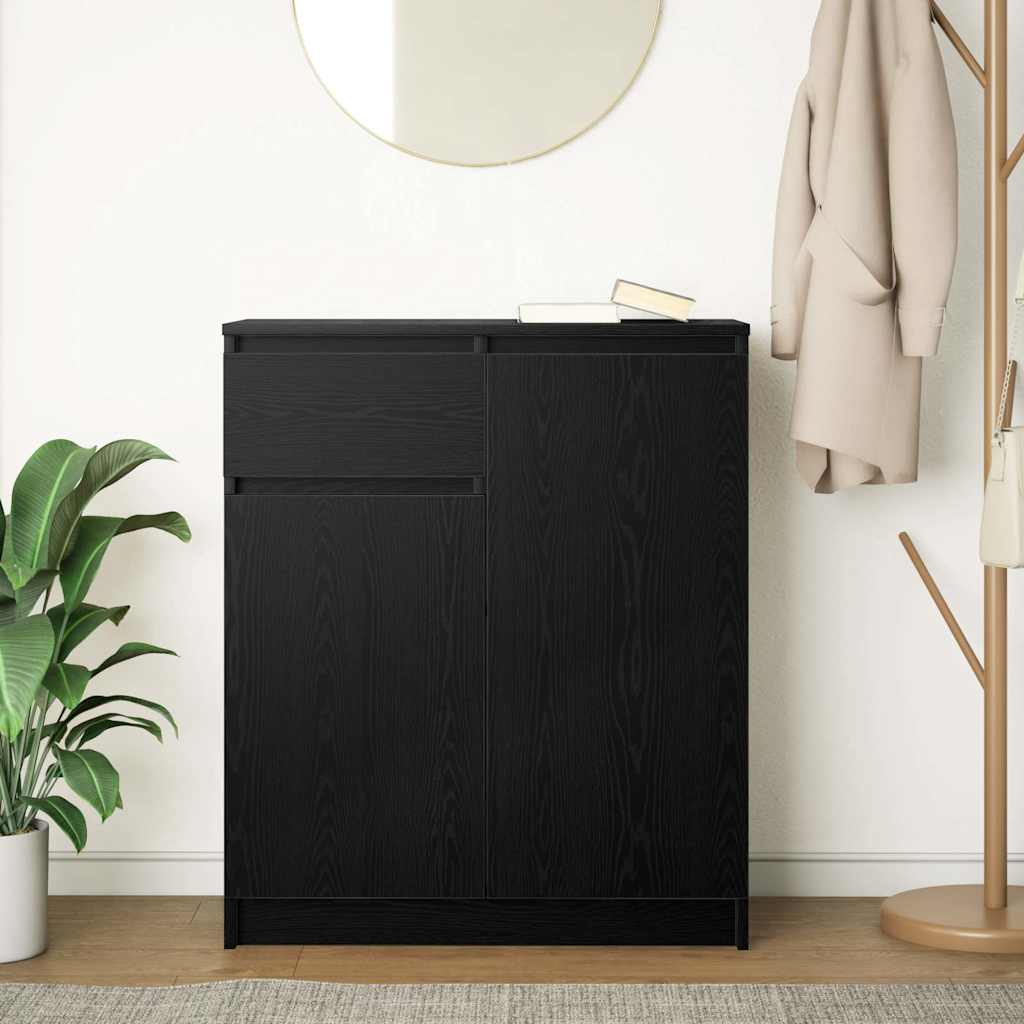 skænk med skuffe 71x35x84 cm konstrueret træ sort egetræ
