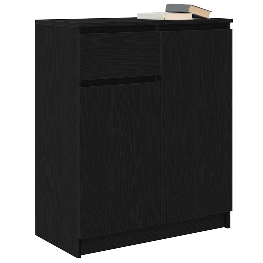 skænk med skuffe 71x35x84 cm konstrueret træ sort egetræ