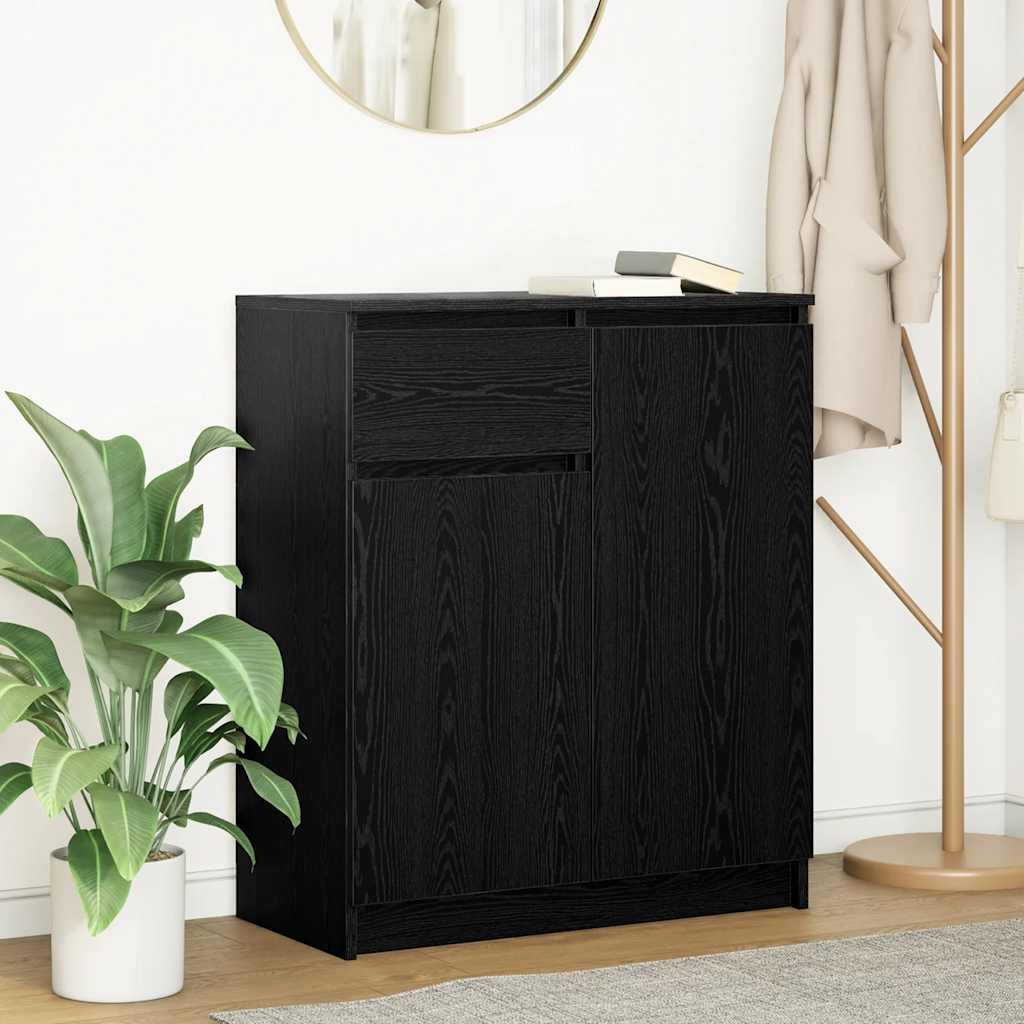 skænk med skuffe 71x35x84 cm konstrueret træ sort egetræ