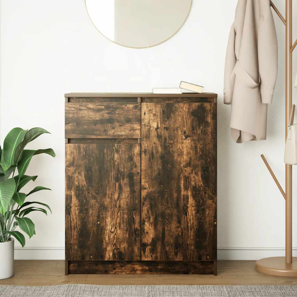 skænk med skuffe 71x35x84 cm konstrueret træ røget egetræ