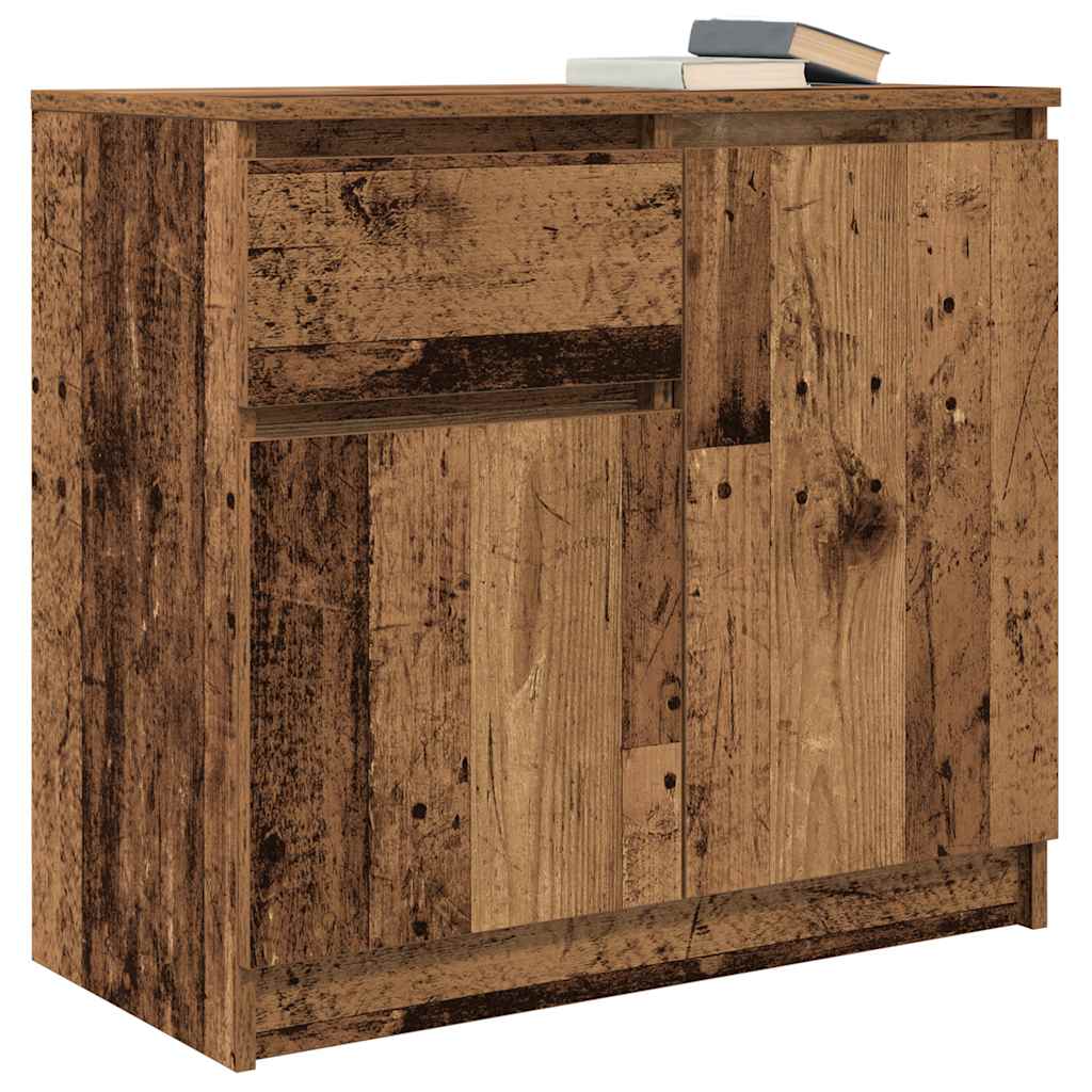 skænk med skuffe 71x35x65 cm konstrueret træ antikt træ