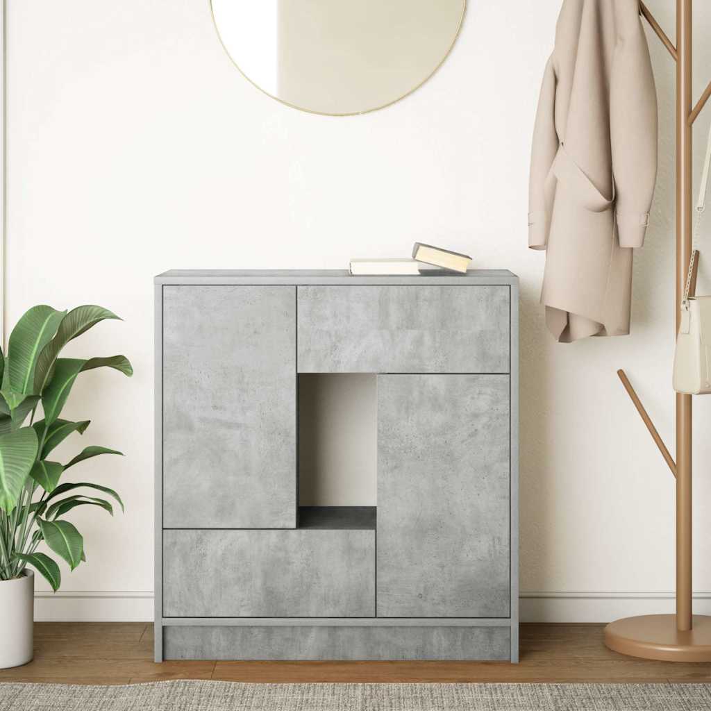 skænk med skuffer og låger 70,5x34x74,5 cm betongrå