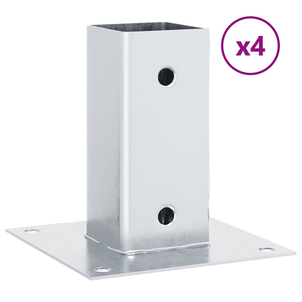 stolpefødder firkantet 4 stk. 71x71 mm galvaniseret stål