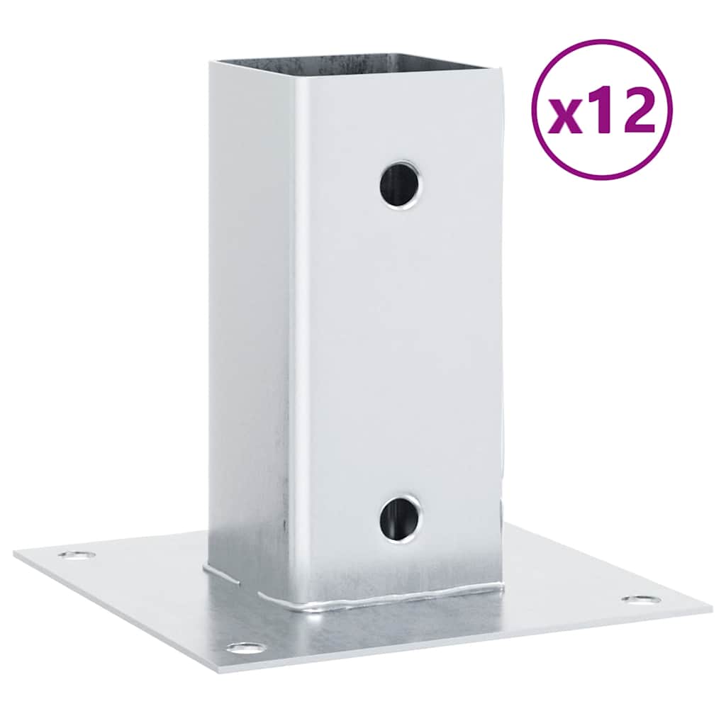 stolpefødder firkantet 12 stk. 71x71 mm galvaniseret stål